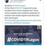 All the 3 suspected cases of coronavirus in Lagos have tested negative
