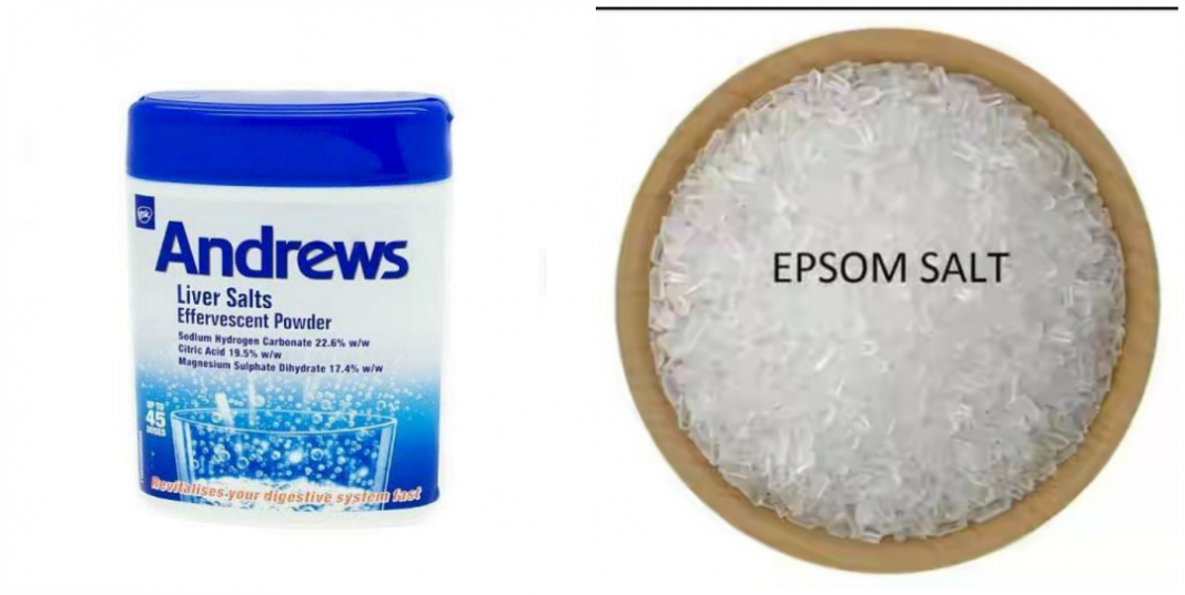 Difference between Epsom salts and Andrews Liver salts. Difference between Epsom salts and Andrews Liver salts.