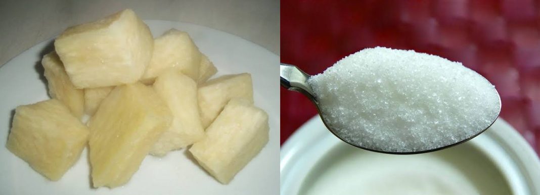Adding sugar to yam