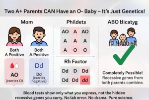 can a+ and a+ give birth to o+