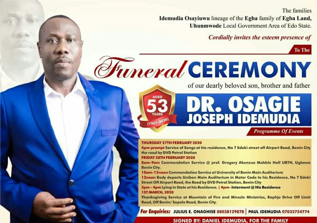 Dr Idemudia: UBTH thrown into mourning as popular consultant dies of blood cancer Dr Idemudia